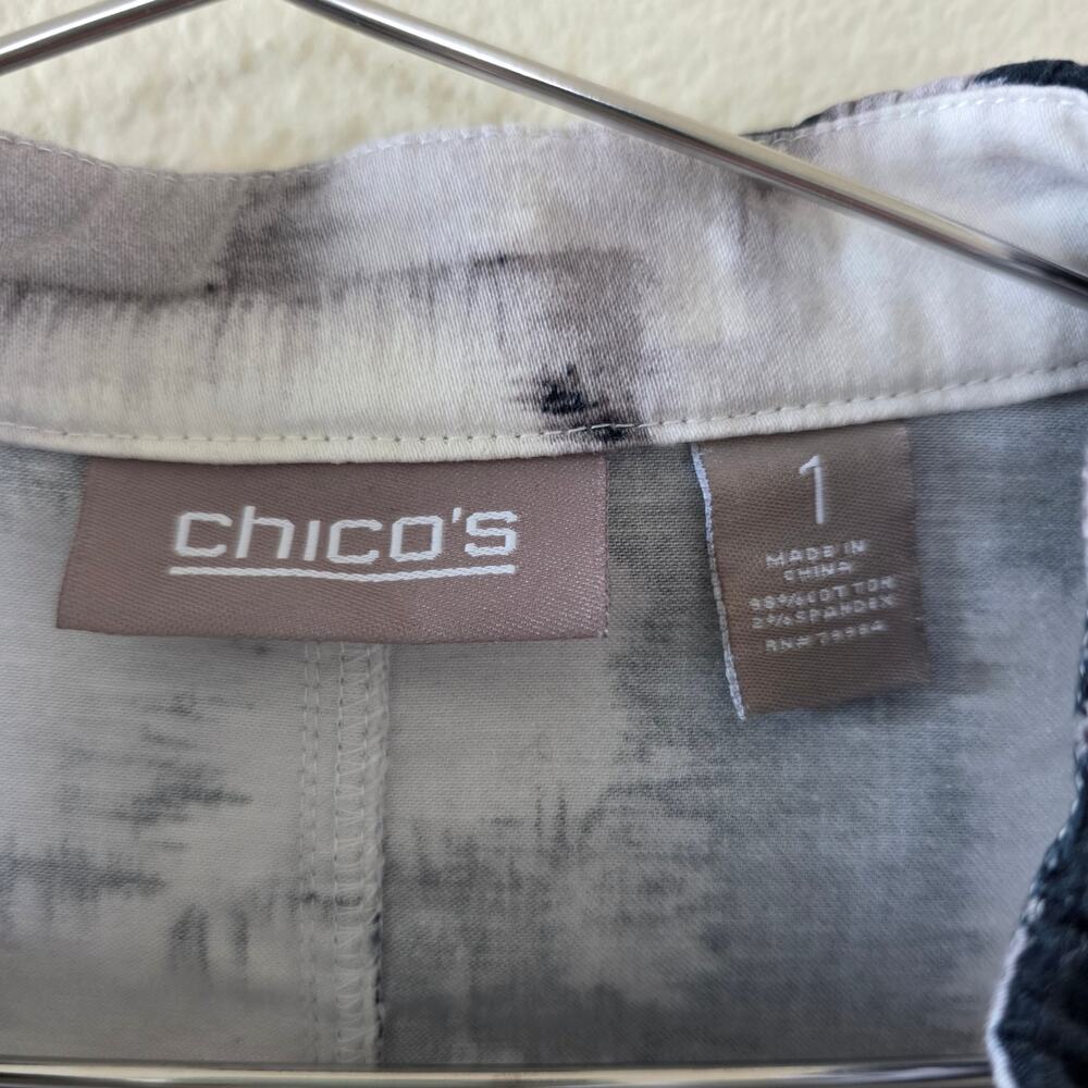 Chicos Abstract Print Button Front Jacket Womens Size 1 Black Gray 3 4 Sleeve - Picture 8 of 12